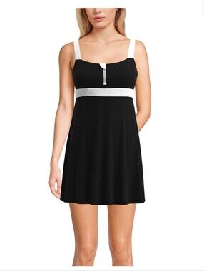 Lands' End Black and White A-Line One-Piece Swim Dress